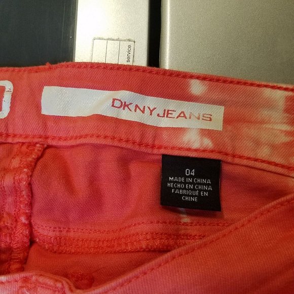 DKNY Jeans Shorts Size 4 Tie Dye City Boyfriend Orange Green Diamond Argyle - Picture 12 of 14